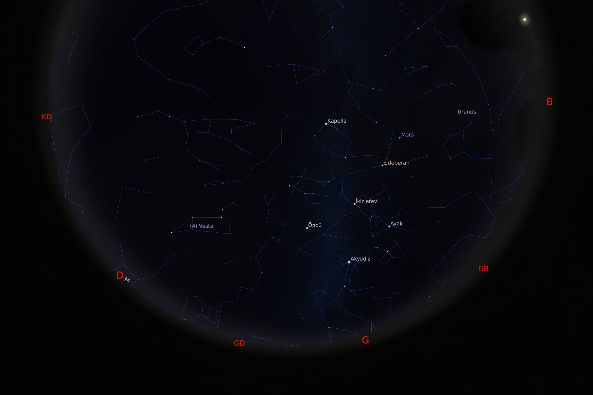 1 Mart 2021 - saat 21:30'daki gökyüzü görüntüsü