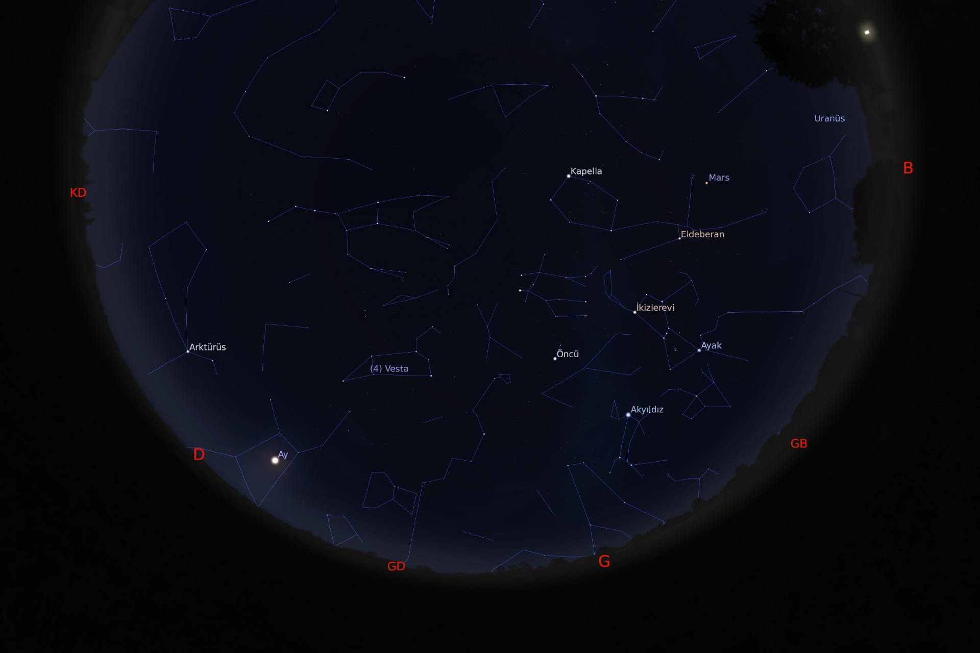 1 Mart 2021 - saat 22:30'daki gökyüzü görüntüsü