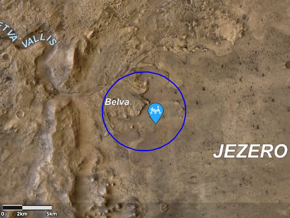 Perseverance Uzay Aracının Mars Haritasındaki Yeri