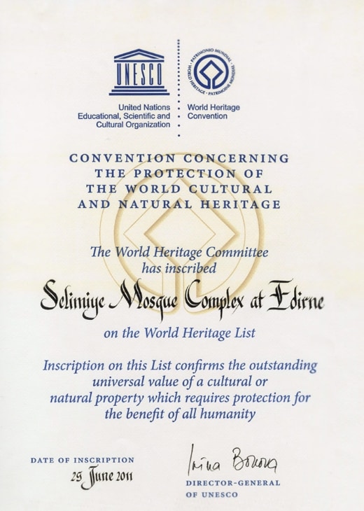 selimiye sertifika Türkiye’deki UNESCO Alanları – 2